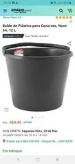 (PRIME)Balde de Plástico para Concreto, Nove 54, 12 L - R$9,49