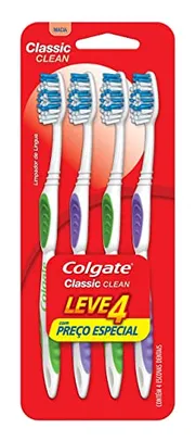 [REC/+POR-R$9,69] Colgate Escova De Dente Classic Clean Macia 4 Unidades | Cores Sortidas