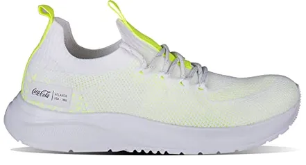 Tênis Coca-Cola Shoes, X-Fly Happy, adulto-unissex, Branco/Amarelo Neon, 40