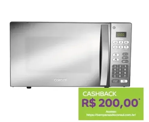 (Com Cashback Consul) Micro-Ondas Consul 20 Litros CM020BF | Função Descongelar, Espelhado, Design Moderno, Cinza, 220V