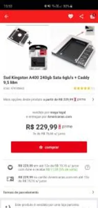 [AME] SSD KINGSTON A400 240gb + adaptador Caddy com Frete grátis (R$ 197 cupom+AME)