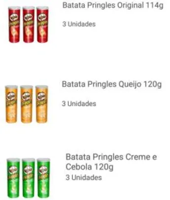 Batata Pringles - 9 un. por R$63 (vários sabores)