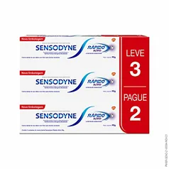 Sensodyne Rápido Alívio Creme Dental para Dentes Sensíveis Kit Leve 3 Pague 2, 90g cada, Branco