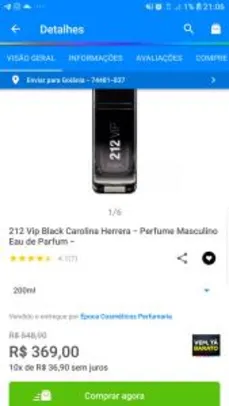 Perfume 212 Vip Black Carolina Herrera - Eau de Parfum 200ml | R$369