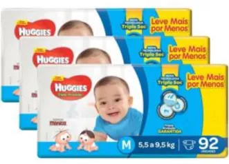 Kit Fraldas Huggies Tripla Proteção Tam. M - 5,5 a 9,5kg 3 Pacotes com 92 Unidades Cada