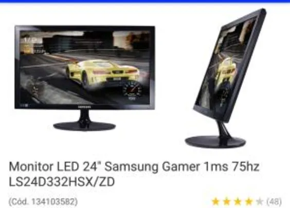 Monitor LED 24" Samsung Gamer 1ms 75hz LS24D332HSX/ZD | R$570