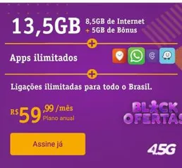 Vivo Controle 13,5 GB + Apps Ilimitados + Ligações Ilimitadas por R$59,99