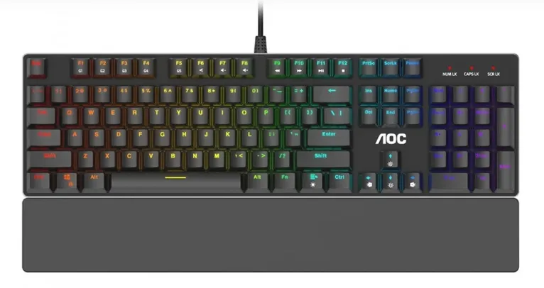 Teclado Mecânico Gamer AOC GK500, RGB, Switch Blue, ABNT2 , Black, GK500D84B