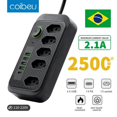 [Moedas] Régua com Cabo 5m e Entras USB, Tensão de 110-220V🇧🇷