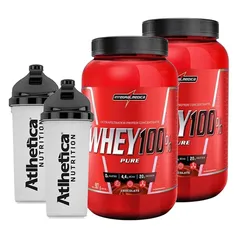 Kit 2x Super Whey Protein 100% Pure 907g - IntegralMédica + Coqueteleira blender 700ml - Atlhetica