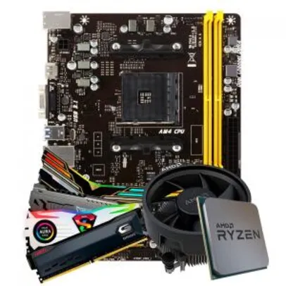 Kit Upgrade Placa Mãe Biostar A320MH DDR4 AMD AM4 + Processador AMD Ryzen 5 2400G 3.6GHz + Memória DDR4 8GB 3000MHz | R$1757