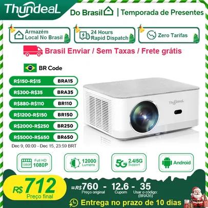 [Envio do Brasil] Projetor TD92 Pro 1920x1080p Wi-Fi, com Android e Espelhamento de Tela, roda 4k, 6500 Lumens