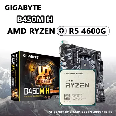 Processador Amd Ryzen 5 4600g R5 4600g, Cpu + Gigabyte Ga B450m H, Prise Am4