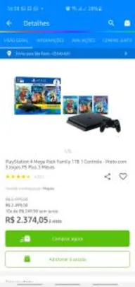 PlayStation 4 Mega Pack Family 1TB 1 Controle - Preto com 3 Jogos PS Plus 3 Meses - R$2232