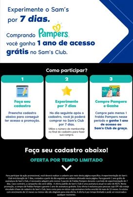 Experimente por 7 dias - Comprando Pampers, ganhe 1 ano grátis - Sam's Club