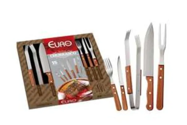 Kit para Churrasco em Madeira Euro 15 Peças - BBQW-15 | R$90