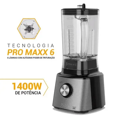 Liquidificador Philco PLQ2100PI Turbo Preto 1400W com 12 Velocidades - Preto/Inox - 110V