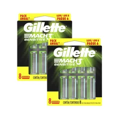 2 Kits de 8 Carga Gillette Mach3 Sensitive - Total 16 unidades
