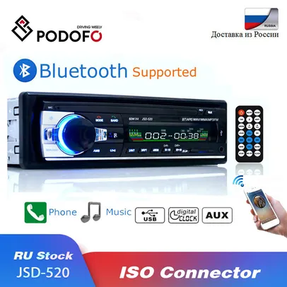 Rádio de carro Podofo Digital Bluetooth, MP3 Player, JSD 520, 60W x 4, áudio 