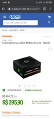 Fonte Gamemax, 650W, 80 Plus Bronze - GM650 | R$396