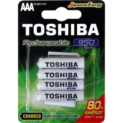 Pilha Recarregavel Aaa Palito 950 Mah Com 4 Und Rtu Toshiba