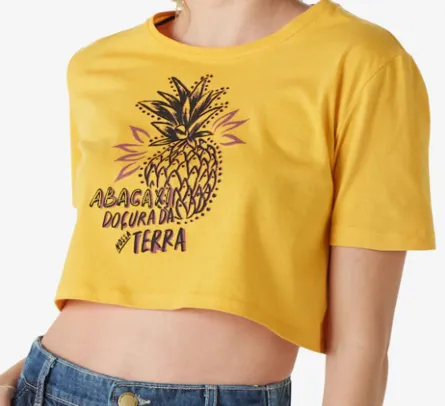 Camiseta Cropped Feminina Manga Curta Abacaxi Amarelo Pool