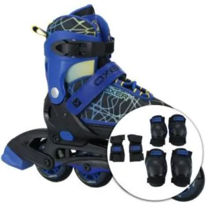 Kit Patins Oxer Joy: Patins Ajustável + 2 Joelheiras + 2 Cotoveleiras + 2 Munhequeiras - Adulto