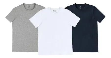 [TAM P] Kit 3 Camisetas Masculinas Branco, Cinza e Marinho  Hering