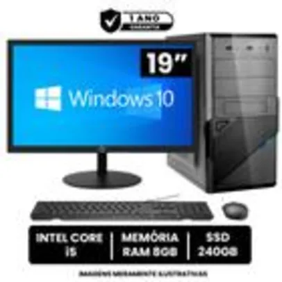 Computador Completo Intel Core I5 8gb de Ram Ssd 240-256gb Monitor Led 19" Hdmi + Windows 10 e Pacote Office 