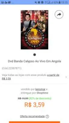 Dvd Banda Calypso Ao Vivo Em Angola | R$4