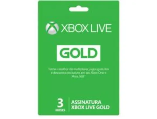[Cupom usuários selecionados] Cartão Microsoft Xbox Live Gold 3 Meses - para Xbox One e Xbox 360 - R$30