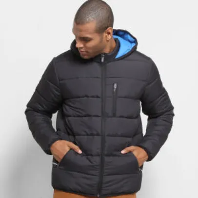 Jaqueta Puffer Treebo Básica Capuz Masculina - Preto e Azul | R$120