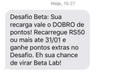 Desafio do tim beta - Dobro de pontos em recargas acima de R$ 50