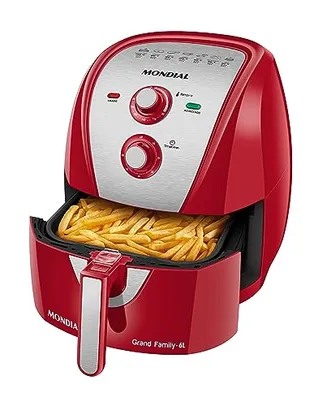 Fritadeira Sem Óleo Air Fryer 6L, Mondial, Vermelho/Inox, 1900W, 110V - AFN-60-RI