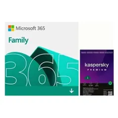 Microsoft 365 Family, 1 licença para até 6 usuários Assinatura 15 meses + Kaspersky Antivírus Premium para 5 dispositivos Licença 12 meses - Digital