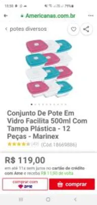 Conjunto De Pote Em Vidro Facilita 500ml Com Tampa Plástica - 12 Peças - Marinex