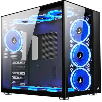 Gabinete Gamer Rise Mode Galaxy Glass Standard, Mid Tower, Lateral e Frontal em Vidro Temperado, Sem Fans, Preto - RM-GA-GGST-FB