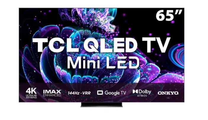 Smart TV QLED 65" 4K TCL 65C835 Google TV, 144 Hz-VRR, Dolby Vision IQ +Atmos, Audio Onkyo, WiFi 6 Dual Band e Bluetooth Integrados