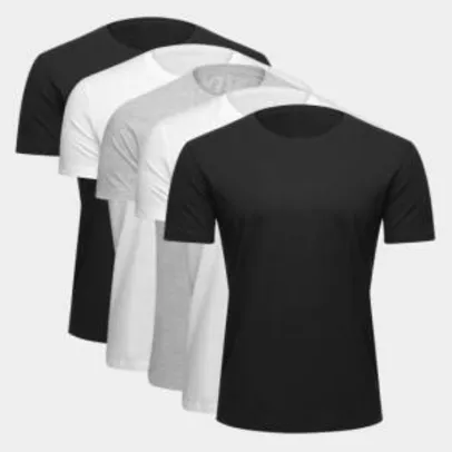 Kit Camiseta Básica c/ 5 Peças Masculina - Preto e Branco | R$47