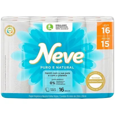 Papel Higiênico Neve Folha Tripla Puro e Natural Neutro - 16 Rolos