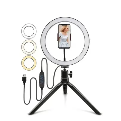 [BR | Moedas] Ring Light 8'' + Tripé De Mesa + Suporte para Smartphone 