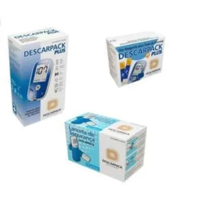 Kit Monitor + 100 Tiras + 100 Lancetas Glicemia Descarpack Plus | R$94