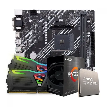 Kit Upgrade, AMD Ryzen 5 5600X, Asus Prime A520M-E + Memória Geil Super Luce RGB DDR4 | R$3.099