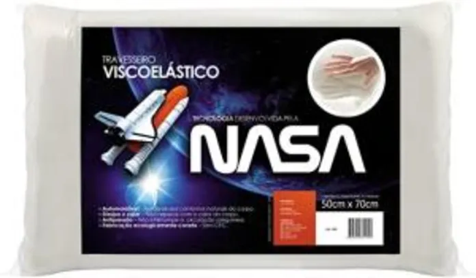 Amazon - Travesseiro NASA Visco Elástico Revestimento Poliester Fibrasca Branco 50x70 cm