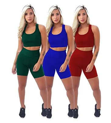 Kit 3 Conjuntos Fitness Short e Top Roupas Femininas para Academia Ginástica Suplex Liso A11 (G - 40/42, A11 - Liso Sortido)