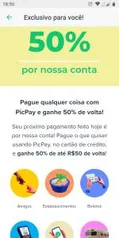 [Usuários Selecionados] 50% de volta com PicPay