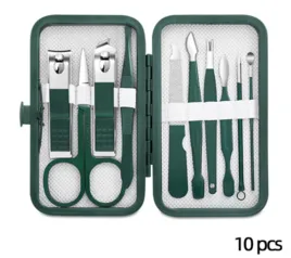 Conjunto de cortadores de unhas de aço inoxidável com estojo portátil, ferramenta de manicure, 10 peças para corte de unhas