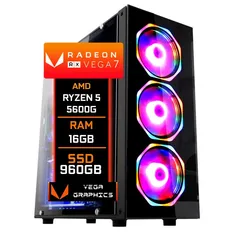 Pc Gamer Fácil Amd Ryzen 5 5600G, 16GB, SSD 960GB, Radeon Vega 7 Graphics, Windows 10, DDR4, 3000mhz, Fonte 500w