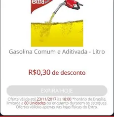 R$0,30 de desconto na gasolina no Clube Extra - Somente em Postos Extra