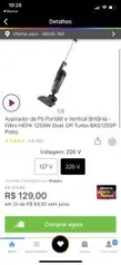 Aspirador de pó britânia 1250W BAS1250P | R$129